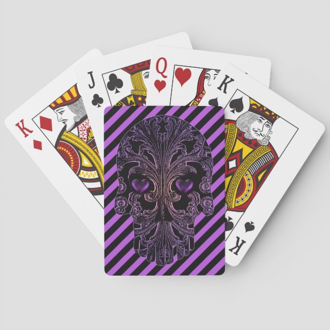 Baraja De Cartas Calavera filigrana en tonos morados (Reverso)