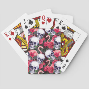 Baraja De Cartas Calavera floral, flamingo sin costuras.