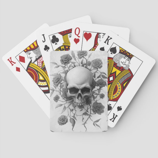 Baraja De Cartas Calavera Rosa floral gótica oscura (Reverso)