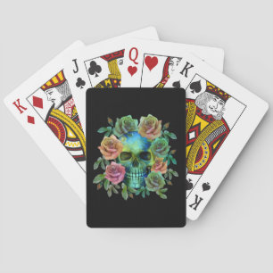 BARAJA DE CARTAS CALAVERA VERDE DE LA MUERTE CON FLORES