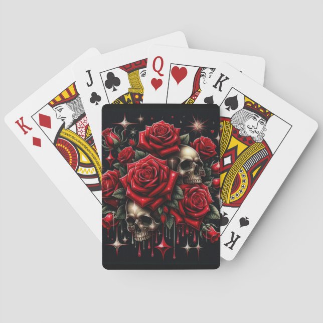 Baraja De Cartas Calaveras Doradas & Rosas Rojas Brillan Glamour Gó (Reverso)