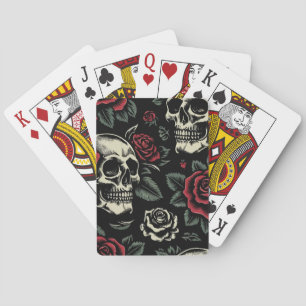 Baraja De Cartas Calaveras y Rosas Rojas Floral Gótico