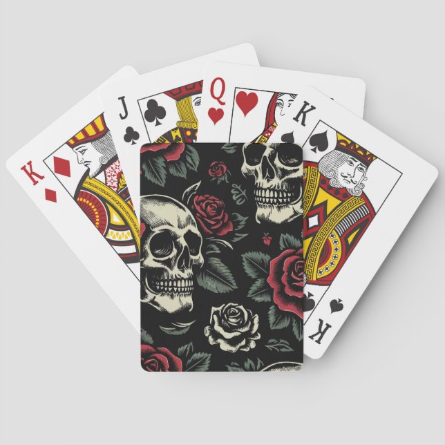 Baraja De Cartas Calaveras y Rosas Rojas Floral Gótico (Reverso)
