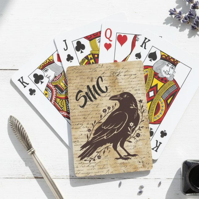 Baraja De Cartas Calentamiento de Casa Estética de Letra de Cuervo  (Monogram vintage raven poker cards)