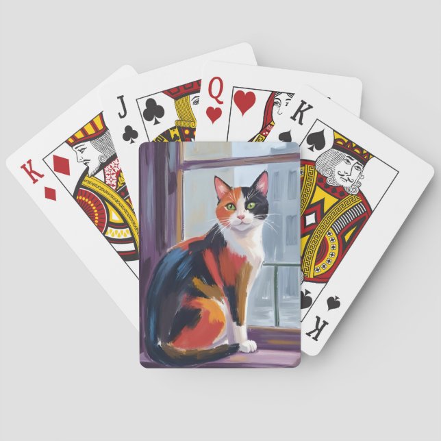 Baraja De Cartas Calico Cat | Watercolor Windowsill Pet (Reverso)
