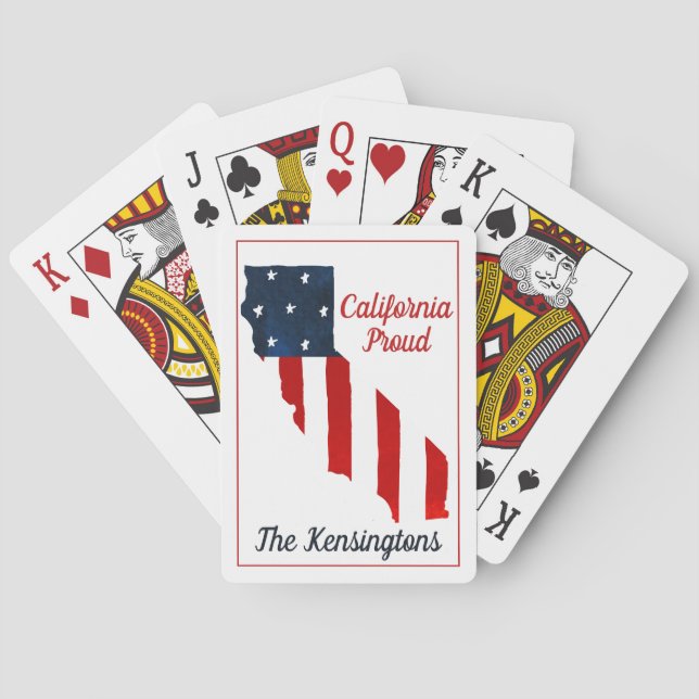 Baraja De Cartas California Orgullosa bandera estadounidense acuare (Reverso)