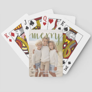 Baraja De Cartas Caligrafía alegre verde Foto vertical tipo blanco