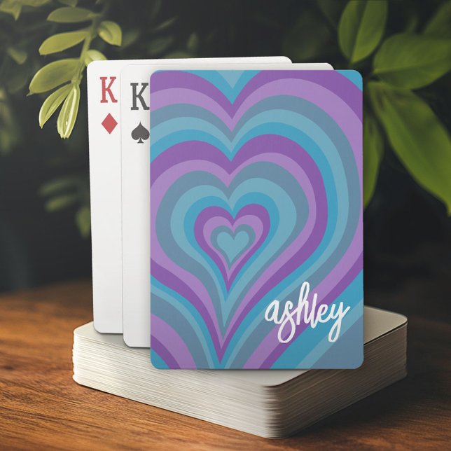 Baraja De Cartas Caligrafía de corazón psicodélico Nombre de guión  (Custom Playing Cards)