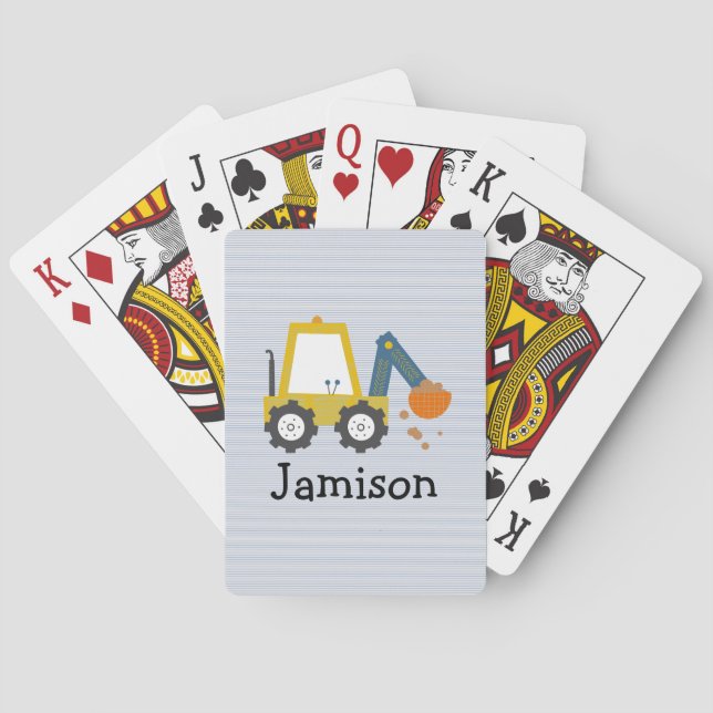 Baraja De Cartas Camión de construcción de excavadoras a rayas (Reverso)