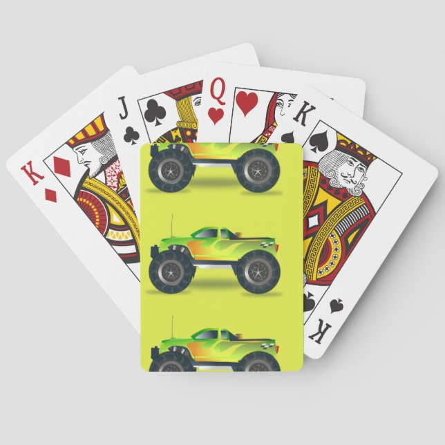 Baraja De Cartas Camión de monstruos en verde limón (Reverso)