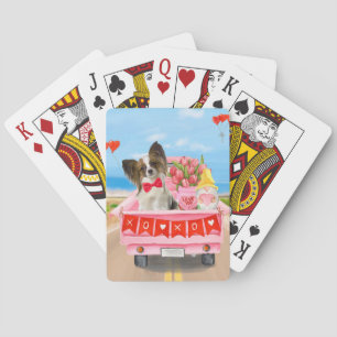 Baraja De Cartas Camión de San Valentín para perros Papillon Corazo