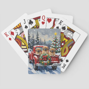 Baraja De Cartas Camión Rojo de Navidad con Pekinés Feriado