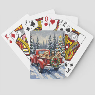 Baraja De Cartas Camión Rojo de Navidad del Terrier Tibetano Fiesta