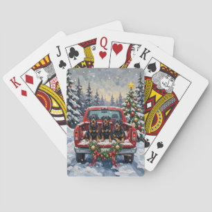 Baraja De Cartas Camión Rojo de Navidad Rottweiler Fiesta