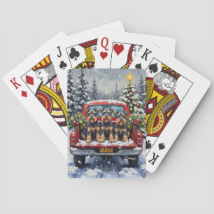 Baraja De Cartas Camión Rojo de Navidad Schnauzer Fiesta