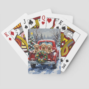 Baraja De Cartas Camioneta Roja de Navidad Cockapoo Fiesta