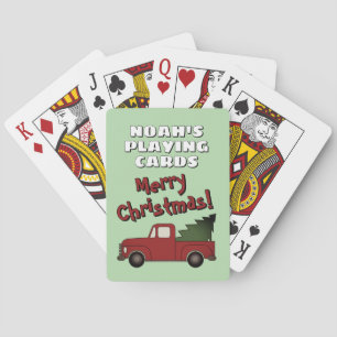 Baraja De Cartas Camioneta roja vieja Chevy y árbol de Navidad para