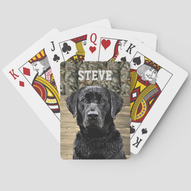 Baraja De Cartas Camo Black Lab Perro Rama nombre animal (Reverso)