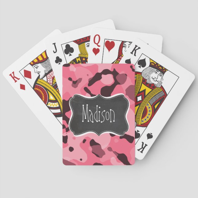 Baraja De Cartas Camo rosado; camuflaje; tablero retro (Reverso)