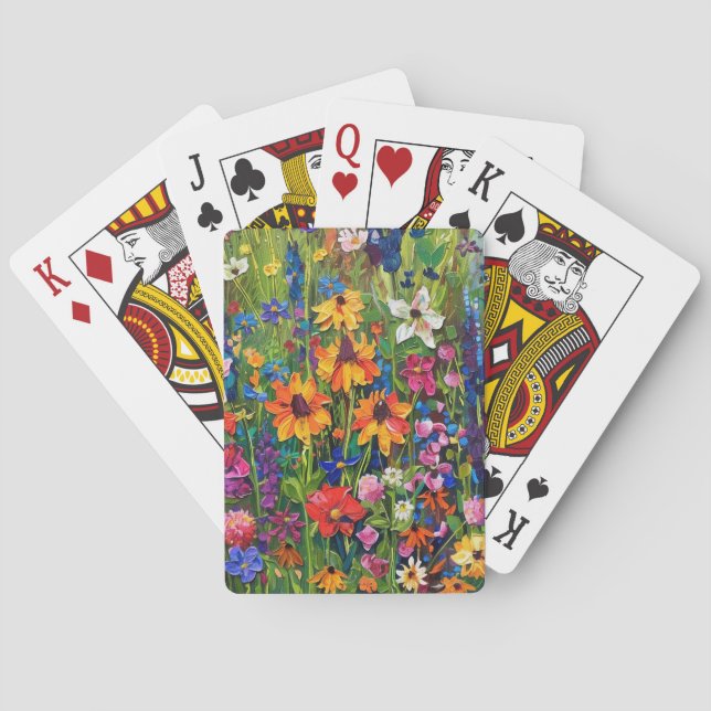 Baraja De Cartas Campo de flores silvestres Pintura acrílica (Reverso)
