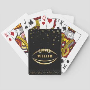 Baraja De Cartas Campo de fútbol americano negro y dorado con nombr