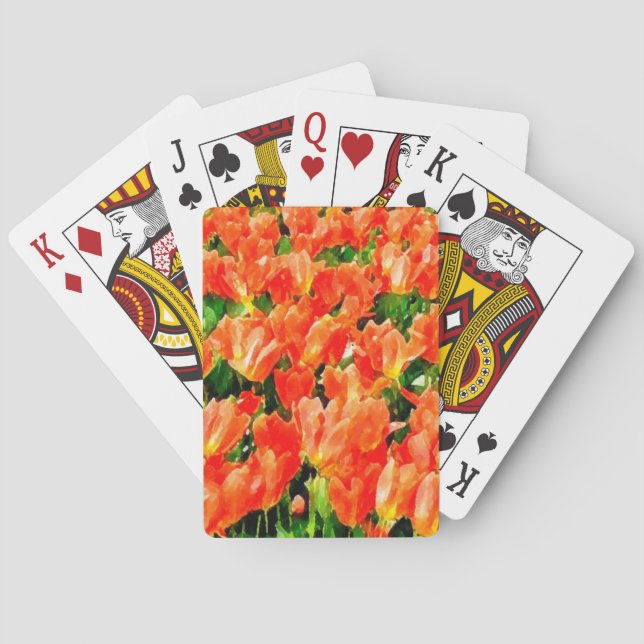 Baraja De Cartas campo naranja de tulipanes (Reverso)