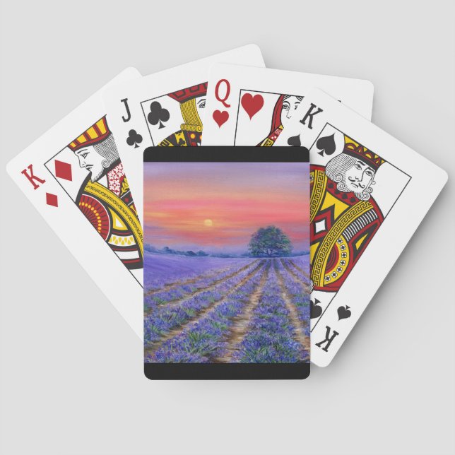 Baraja De Cartas Campos de lavanda al atardecer (Reverso)