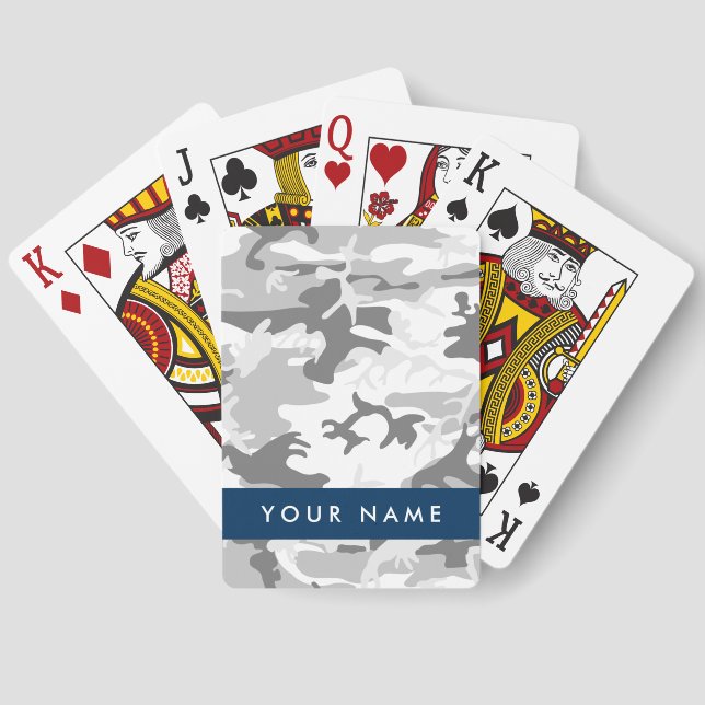 Baraja De Cartas Camuflaje gris de nieve en invierno Tu nombre pers (Reverso )