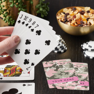 Baraja De Cartas Camuflaje rosa y verde Tu nombre Personaliza