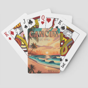 Baraja De Cartas Cancún México Palm Tree Sunset Travel Souvenir