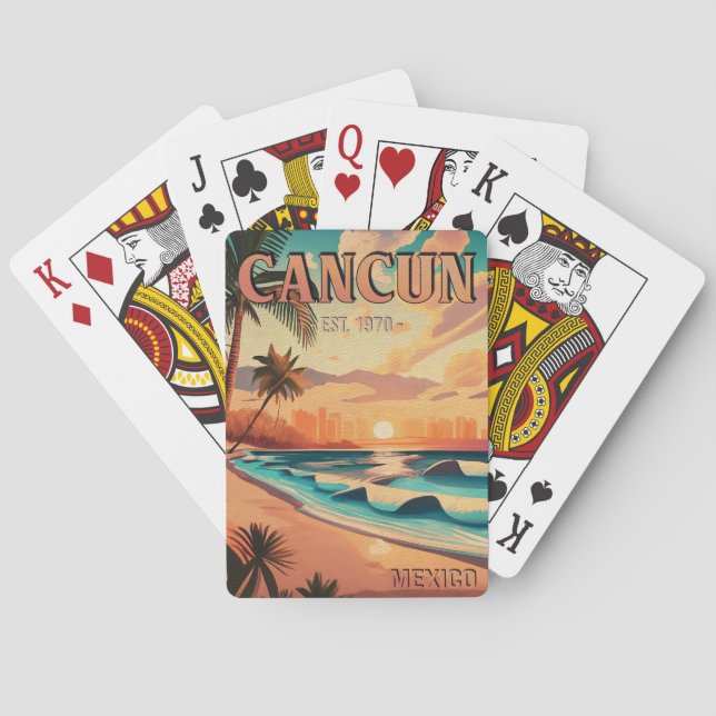 Baraja De Cartas Cancún México Palm Tree Sunset Travel Souvenir (Reverso)