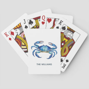 Baraja De Cartas Cangrejo de Acuarela Azul Personalizado Verano Pla