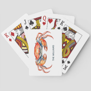 Baraja De Cartas Cangrejo de acuarela personalizado verano playa   