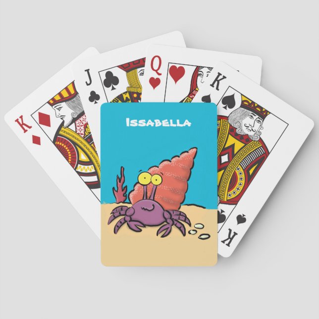 Baraja De Cartas Cangrejo ermitaño gracioso personalizado morado (Reverso)