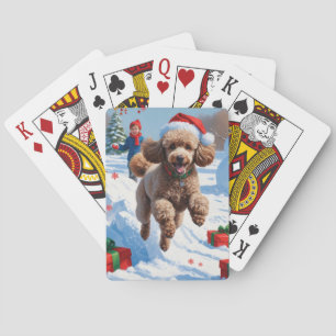 Baraja De Cartas Caniche corriendo en la nieve con sombrero de Navi
