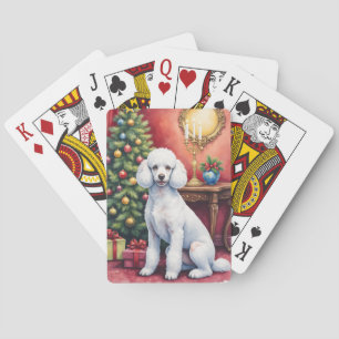 Baraja De Cartas Caniche Elegante Junto al Árbol de Navidad Perro d