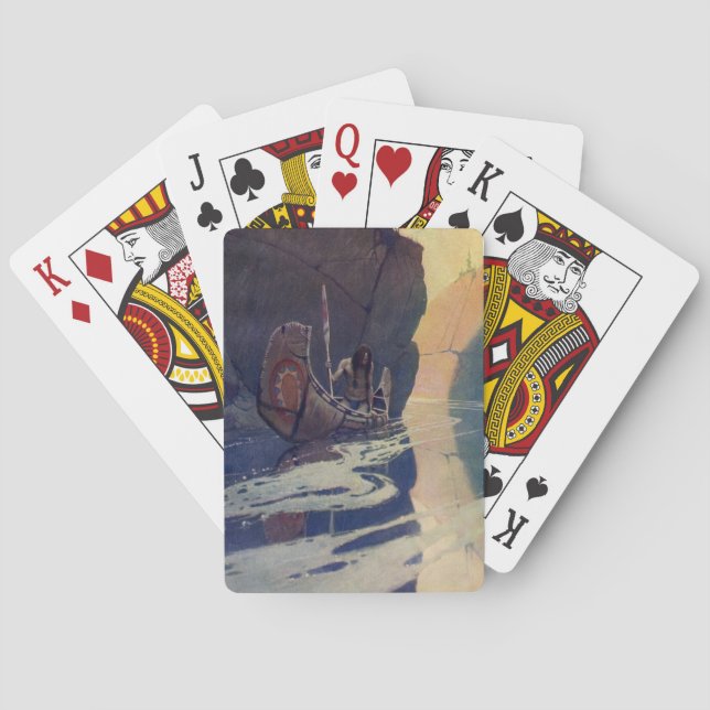 Baraja De Cartas Canoa India Antigua Remando Sol Clásico (Reverso)