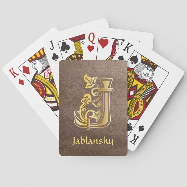 Baraja De Cartas Capital medieval decorativa botánica J (Reverso)