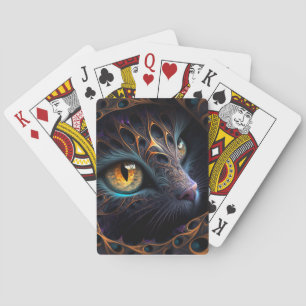 Baraja De Cartas Cara de gato fractal en colores negro y vibrante