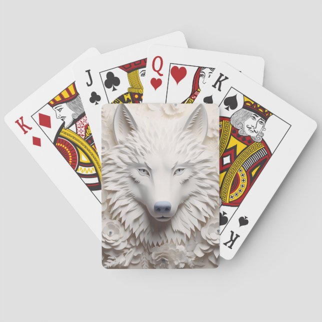 Baraja De Cartas Cara Lobo Blanco De Invierno De 3D (Reverso)