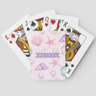 Baraja De Cartas Caracola Costera Personalizada de Pastel con Nombr