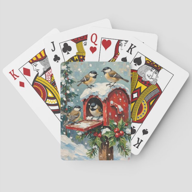 Baraja De Cartas Carboneros antiguos en buzón de Navidad nevado (Reverso)