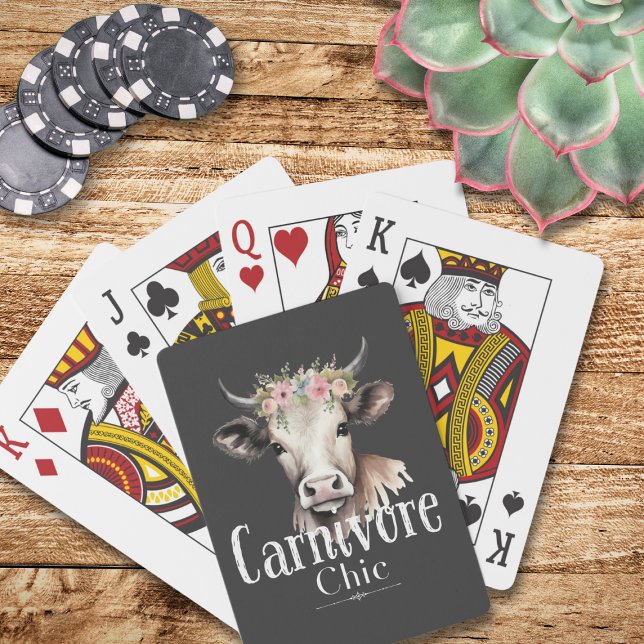 Baraja De Cartas Carnivore Moda Cute Pastel Vaca Floral (Carnivore Chic: Where whimsical meets wild in every hand. Play with flair, deal with style!)