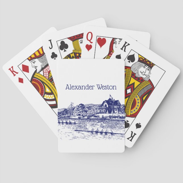 Baraja De Cartas Carrera De Flores De Tripulación Con Boathouse Blu (Reverso)