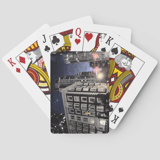 Baraja De Cartas carta, fotografía de ciudad la noche (Reverso)