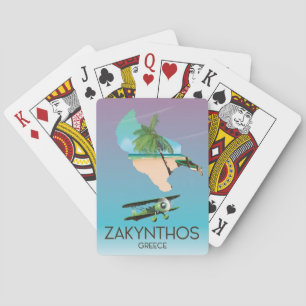 Baraja De Cartas Cartel de viaje del mapa de Zakynthos Grecia