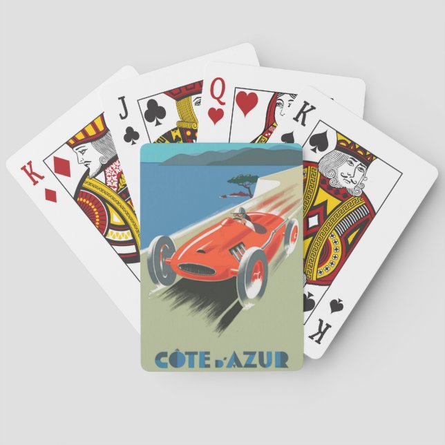Baraja De Cartas Cartel de viaje en coche de carrera de la Costa Az (Reverso)