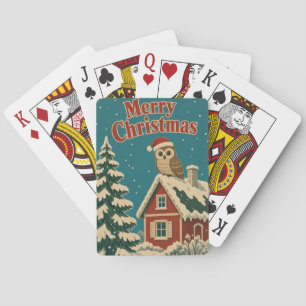 Baraja De Cartas Casa de búho patio animal Navidad