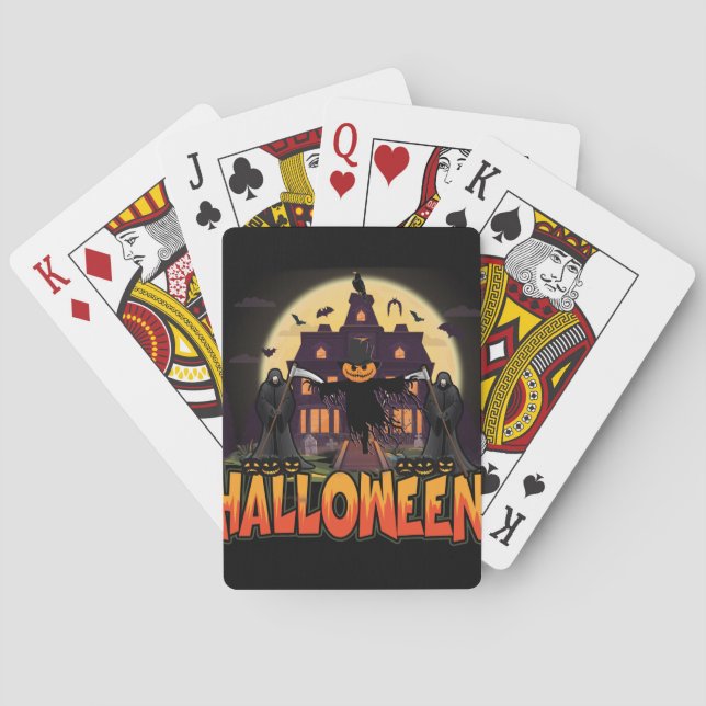 Baraja De Cartas Casa de calabaza asustada, Halloween (Reverso)