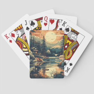 Baraja De Cartas Casa de montaña Escandinavia Retro Art